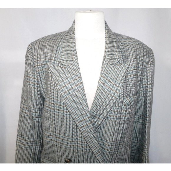 VTG Daniel Hechter Womens 11 Oversized Tweed Wool Blazer Shoulder Pad Brown Gray - Picture 4 of 11